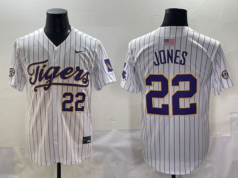 Men 2025 LSU Tigers #22 Jones White Stripe Nike Joint Name Nike NCAA Jersey style 8